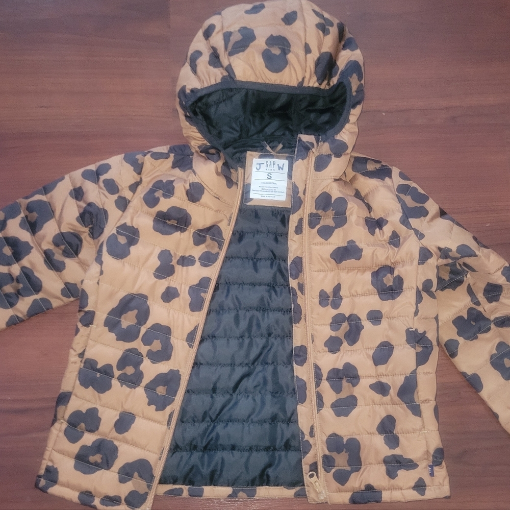 GAP Kids' Tan and Black Leopard Puffer Jacket